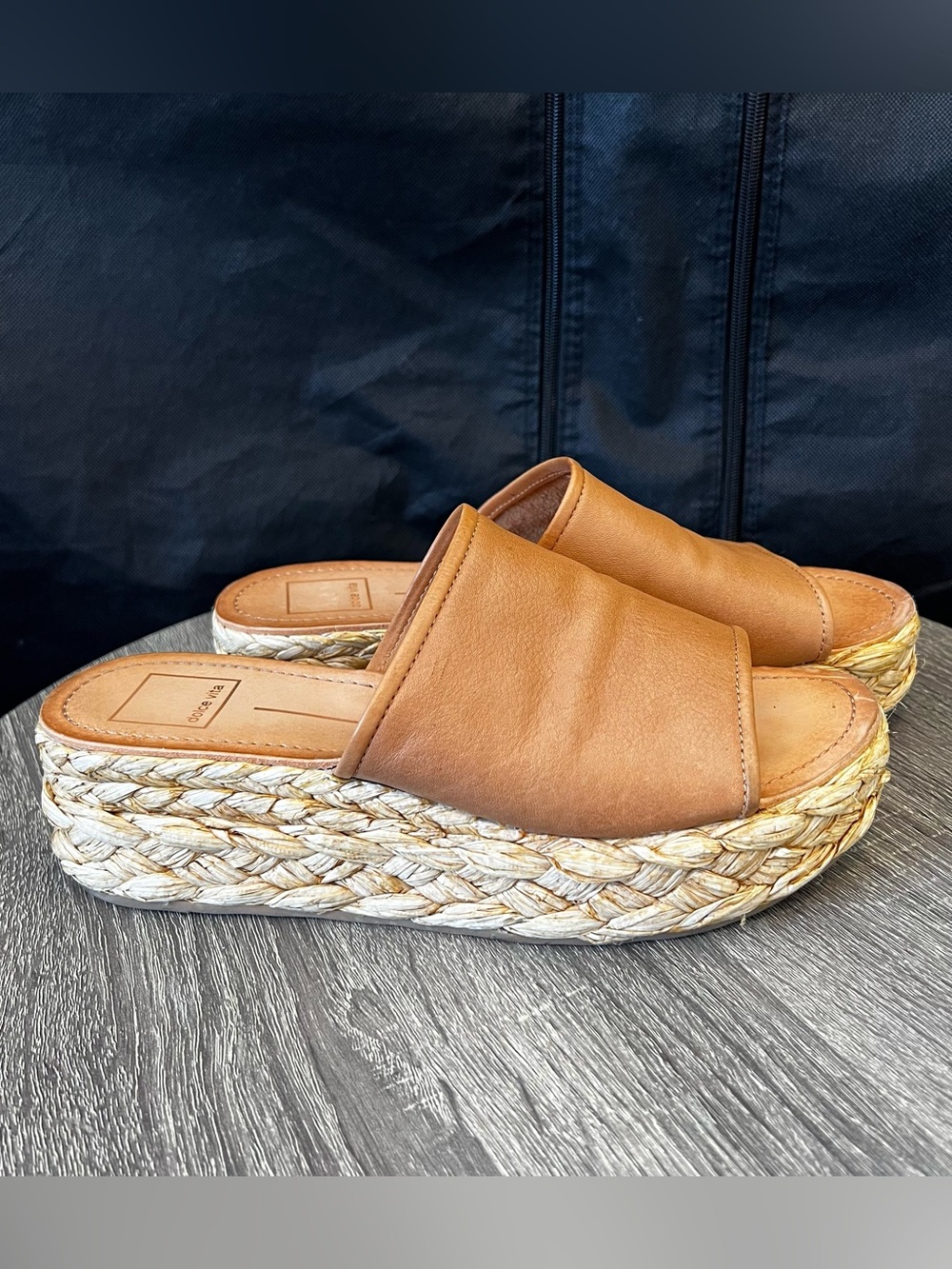 Dolce Vita Raffia Platform Pablo Sandals in Honey Leather- Size 7.5 - Picture 4 of 12